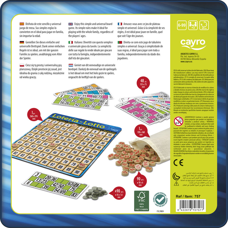 Cayro Lotería Metal Box 100% Madera FSC - Juego Tradicional CAYRO-757
