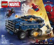 LEGO Super Heroes Marvel 76349 Spider-Man: Persecución del Furgón Penitenciario - caja reverso con escenas de juego