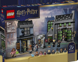 Caja frontal LEGO Harry Potter 76471 Knockturn Alley Wizarding Shops fondo azul: edificios Potages y Borgin & Burkes, sello 25 YEARS OF MAGIC, 788 piezas, edad 8+