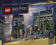 Caja frontal LEGO Harry Potter 76471 Knockturn Alley Wizarding Shops fondo azul: edificios Potages y Borgin & Burkes, sello 25 YEARS OF MAGIC, 788 piezas, edad 8+