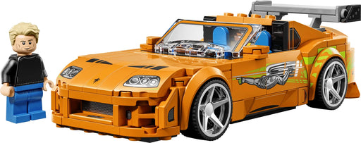 Set LEGO Speed Champions 77260 Fast & Furious Toyota Supra MK4 montado: icónico coche naranja de Brian O'Conner con calcomanías verde lima, alerón GT trasero gris, ruedas plateadas y minifigura Paul Walker rubia - 292 piezas