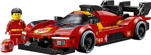 Set LEGO Speed Champions 77261 Ferrari 499P Le Mans Hypercar #51 montado: rojo Ferrari con franjas amarillas, sponsors Adler/Richard Mille/L'Or Espresso/Ray-Ban/Shell/HP/Michelin, alerón GT trasero negro y minifigura piloto Ferrari con mono rojo y casco - 329 piezas