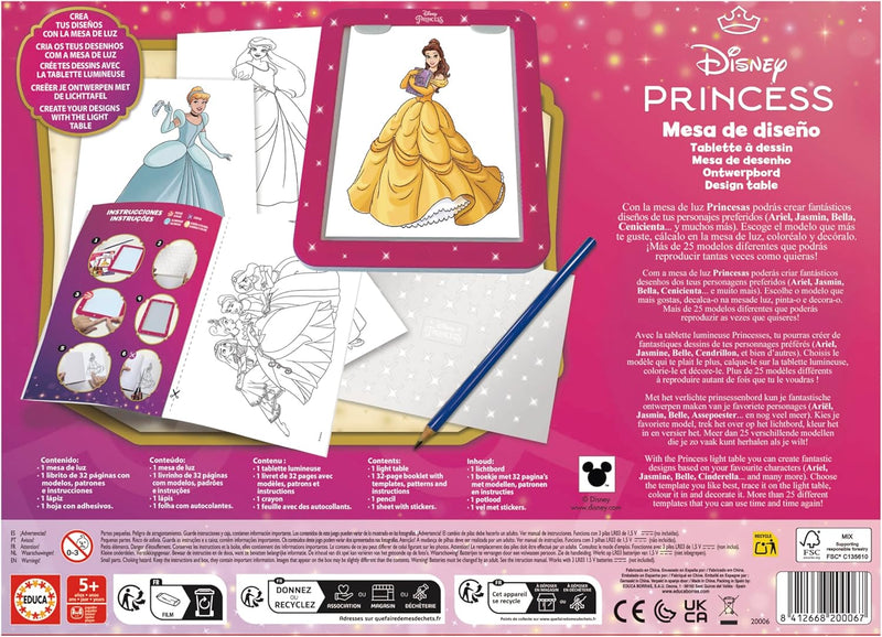 Mesa de Luz Princess Disney - Juego Creativo para Calcar y Dibujar