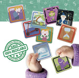 Educa Borrás Creahistorias - contenido del juego: 72 cartas ilustradas de personajes, escenarios y acciones