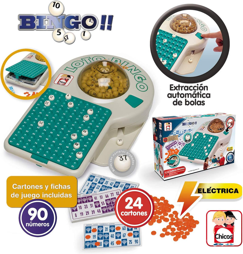 Chicos Lotería Eléctrica 24 Cartones - Bingo (22302) – Diversión Automática para Toda la Familia