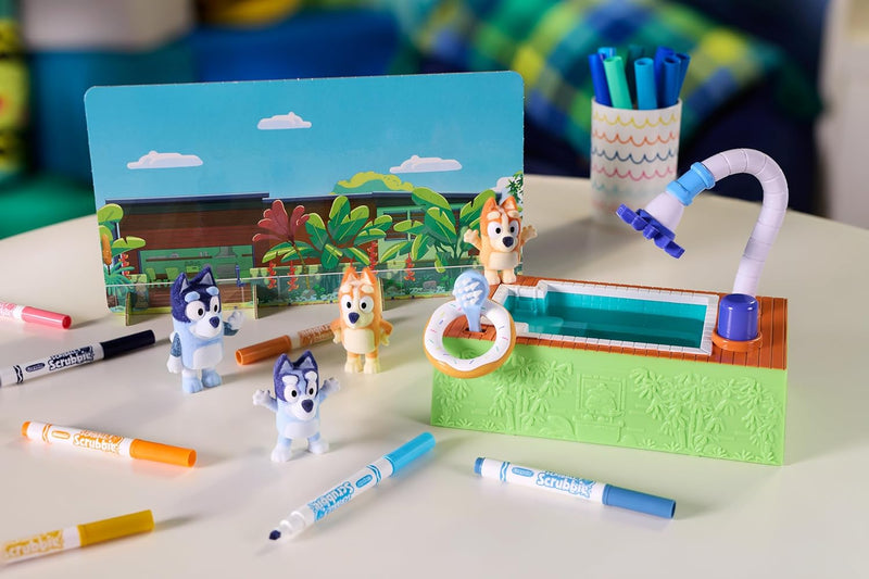 Washimals Bluey Ensemble 4 Mascottes Piscine et Fond à Colorier