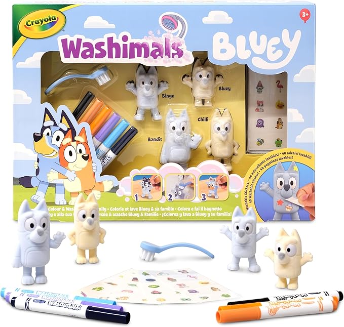 Crayola Washimals Bluey - Set 4 Mascotas con Stickers Lavables