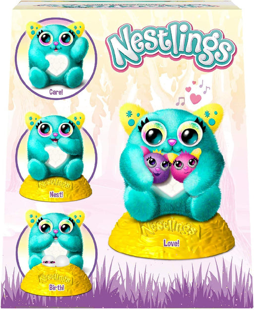 Nestlings Celeste de Goliath, mamá y bebés interactivos que fomentan el juego afectivo y cuidados.
