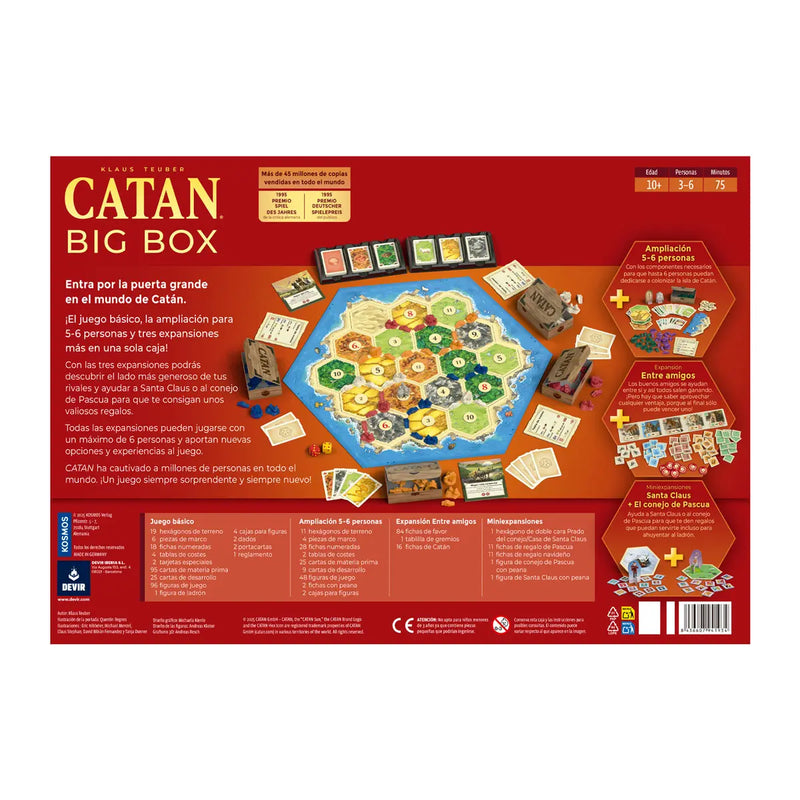 Parte trasera de la caja Catan Big Box 2025 de Devir