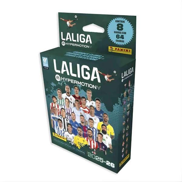Blister 8 sobres Panini Liga Hypermotion 2025/26 con 64 cromos de Segunda División