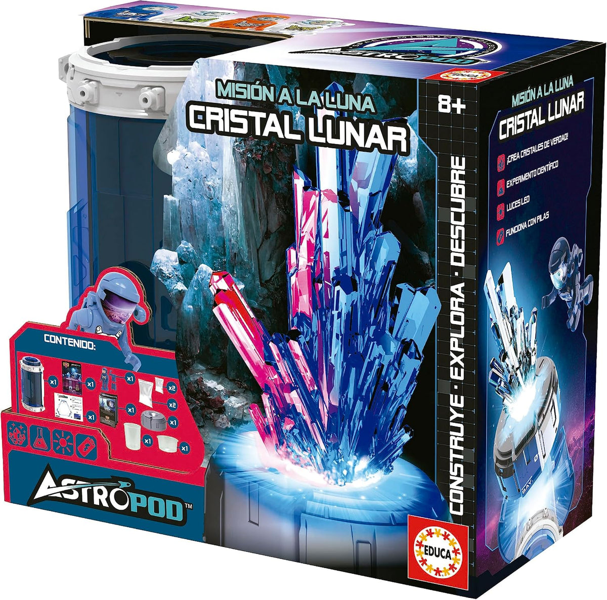 Caja del Cristal Lunar Astropod Misión a la Luna de Educa (41345), kit para cultivar cristales con base de luz LED