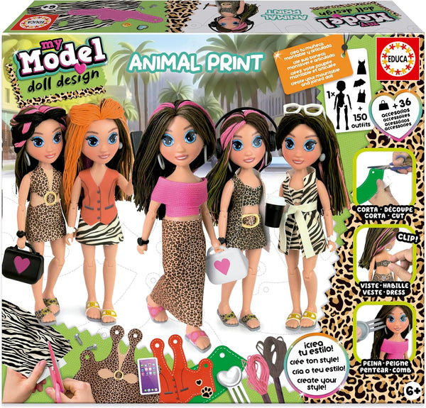 My Model Doll Design Animal Print de Educa: caja con muñecas de estampado animal y accesorios (ref 20098)