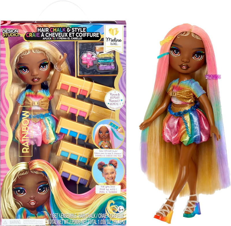 Rainbow High Meline con Kit de Tizas para Pelo