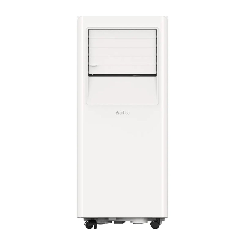 Aire acondicionado portátil Artica AAP0929SM blanco de 2250 frigorías, vista frontal con ruedas