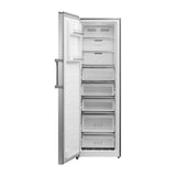 Congelador vertical Artica AFCV185X con la puerta abierta y sus 5 cajones