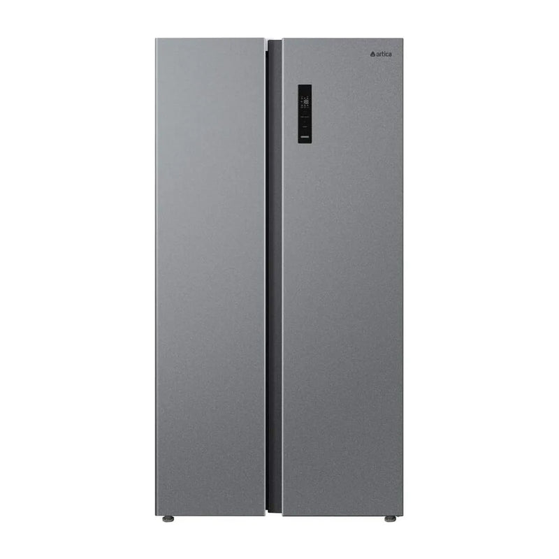 Alt Text 1:
Frigorífico combi Artica AFEA17689F553I de 553 litros en acero inoxidable con dispensador de agua integrado en la puerta y pantalla digital de control

Alt Text 2:
Frigorífico Artica No Frost de dos puertas independientes, 176 cm de altura y 90 cm de ancho, acabado inoxidable con dispensador de agua exterior

Alt Text 3:
Interior espacioso del frigorífico Artica AFEA17689F553I mostrando los 4 estantes ajustables, cajones para verduras, botellero y compartimentos de puerta con iluminación LED
