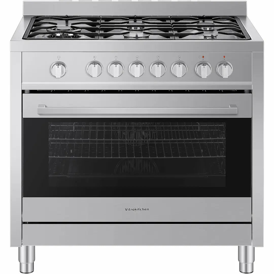 Vitrokitchen ST9060IB Cocina Gas 5 Fuegos Inox con Horno Eléctrico 103L