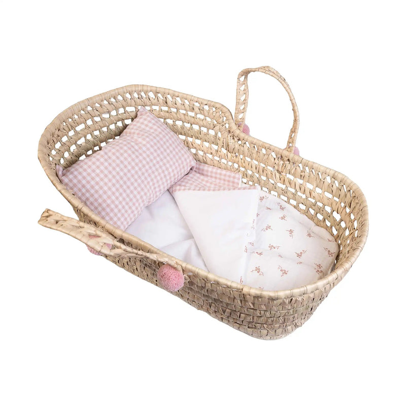 Accesorio infantil para muñecas con estampado floral y base de palma natural