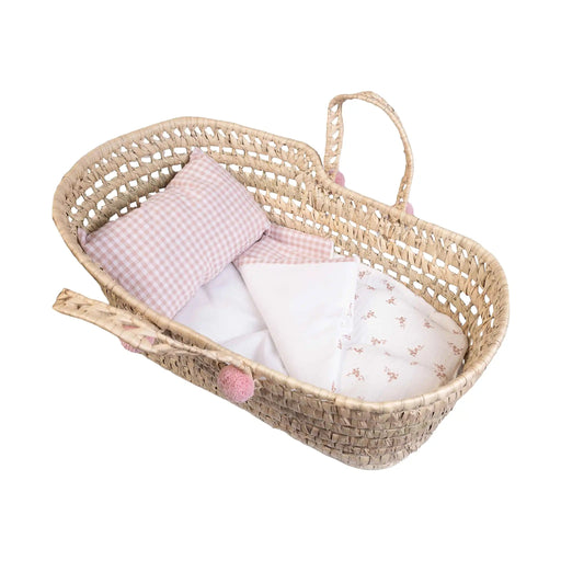 Accesorio infantil para muñecas con estampado floral y base de palma natural