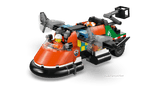 Aerodeslizador LEGO naranja con hélice falda aire y minifigura guardacostas
