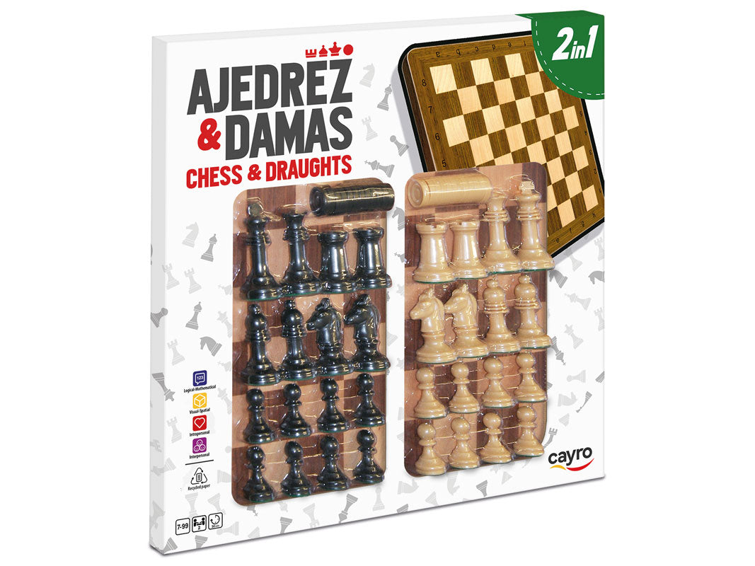 Tablero Ajedrez-damas Madera con Accesorios 40x40 cm Cayro