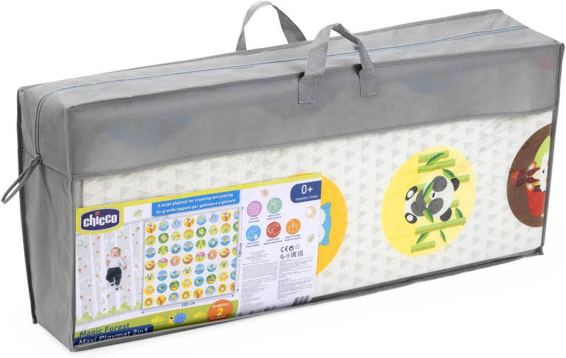 Alfombra Maxi Playmat Chicco 200x180cm con diseño de animales coloridos, superficie antideslizante acolchada y repelente al agua para bebés desde recién nacido
