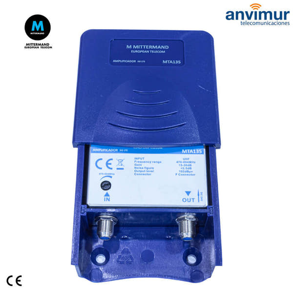 Anvimur Amplificador de Mástil 1 Entrada UHF 30dB LTE700 (140MTA135)