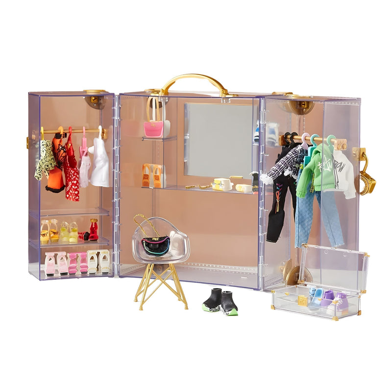 Armario estilo baúl de Rainbow High con ropa, accesorios y candado para muñecas