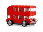 Autobús londinense rojo LEGO Classic 11036 de dos pisos con ventanas transparentes y ruedas
