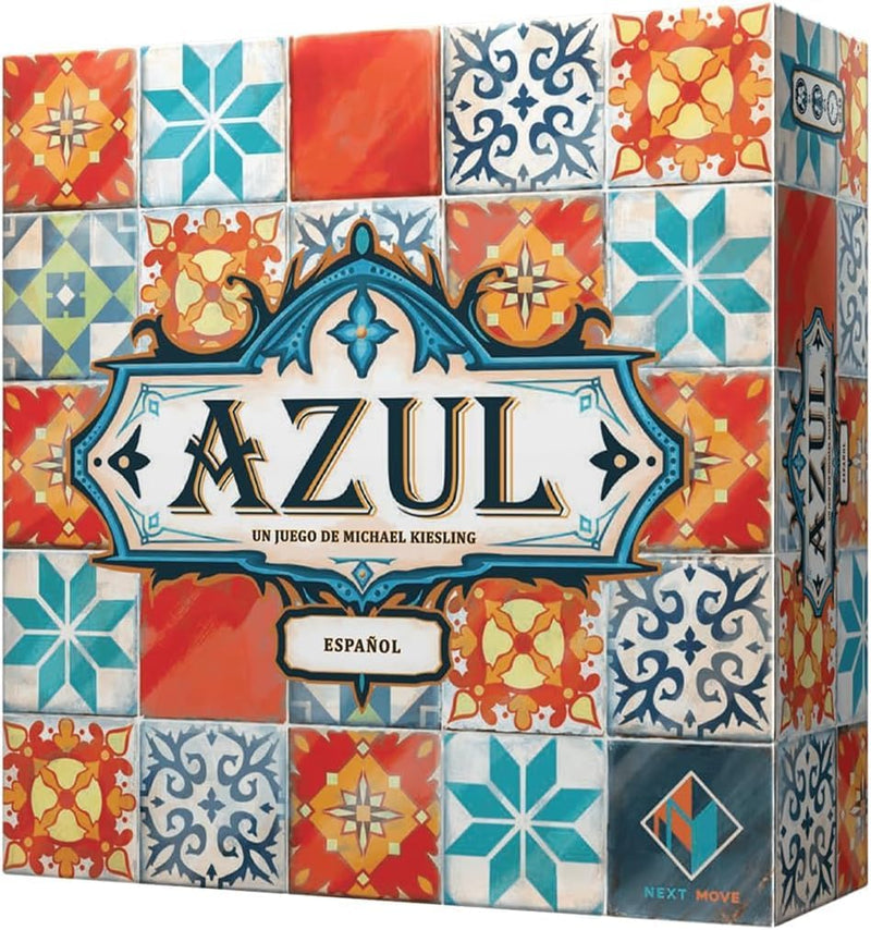 Azul juego de mesa estratégico con losetas de azulejos portugueses, tableros de jugador y componentes de alta calidad sobre fondo blanco
