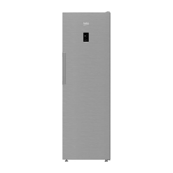 Congelador vertical Beko B3RFNE314XB look inox de 286 litros, vista frontal