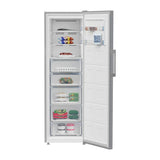 Congelador vertical Beko B3RFNE314XB con la puerta abierta y sus 5 cajones