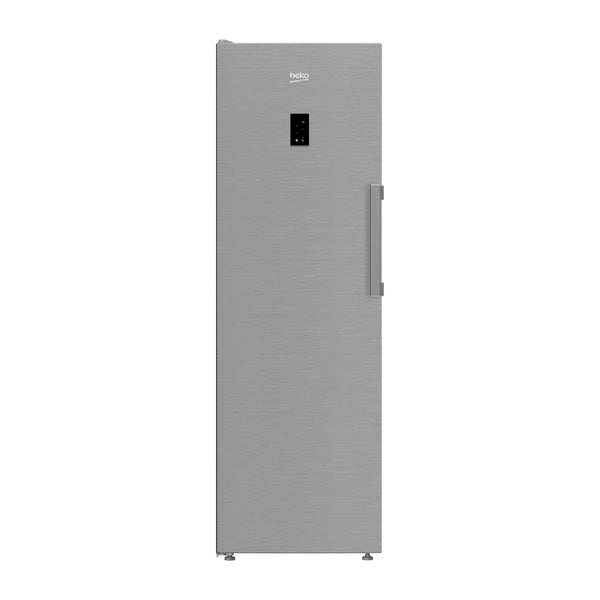 Congelador vertical Beko B3RMFNE314XB look inox de 286 litros, vista frontal