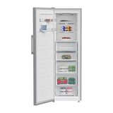 Congelador vertical Beko B3RMFNE314XB con la puerta abierta y sus 5 cajones