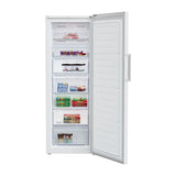 Congelador vertical Beko RFNE290L41WN con la puerta abierta y sus 5 cajones