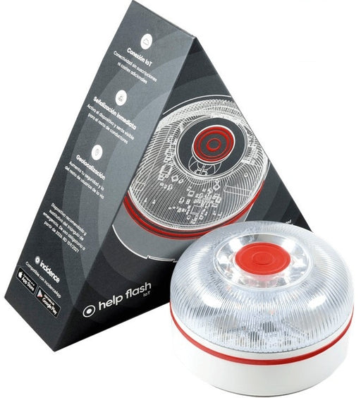 Baliza Help Flash IoT V16 con geolocalización GPS homologada DGT, luz LED amarilla auto-rotativa y base magnética
