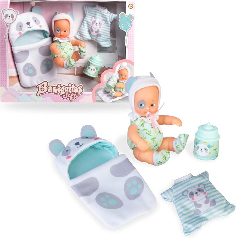Barriguitas Soft Trousseau BFG12000 - Bebé con disfraz de panda y accesorios completos de Famosa
