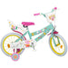 Bicicleta infantil de 16 pulgadas de Peppa Pig en color verde con detalles decorativos, equipada con cesta delantera y silla portamuñecas, ideal para niños entre 5 años y 120 cms de altura.