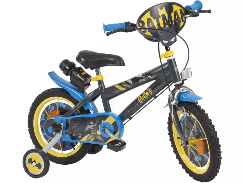 Bicicleta infantil Batman 14 pulgadas Toimsa con ruedas de entrenamiento, frenos seguros y diseño oficial del superhéroe para niños de 4 a 6 años
