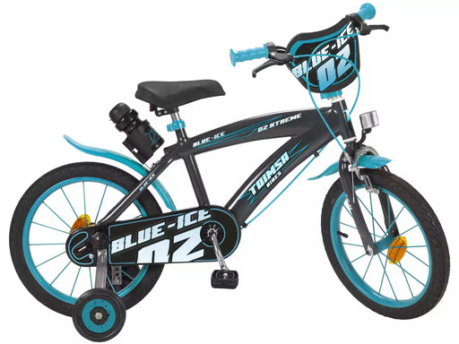 Bicicleta infantil Blue Ice 16 pulgadas Toimsa con ruedas de entrenamiento, guardabarros y diseño moderno azul para niños de 5 a 7 años
