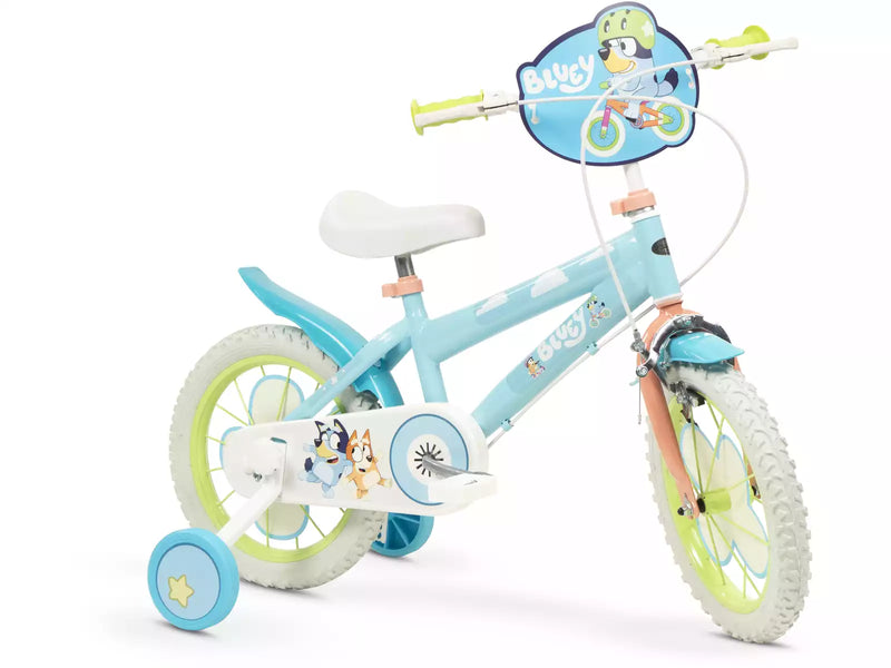 Bicicleta infantil Bluey 14 pulgadas Toimsa con ruedas de entrenamiento, frenos seguros y diseño oficial para niños de 4 a 6 años
