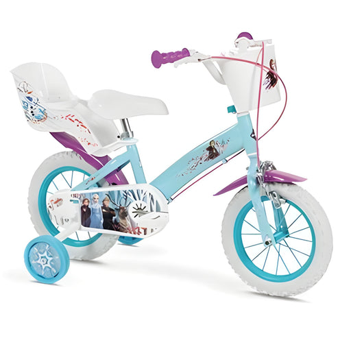 Bicicleta infantil Frozen 12 pulgadas Huffy Toimsa con ruedas de entrenamiento, cesta delantera y diseño oficial Disney para niñas de 3 a 5 años
