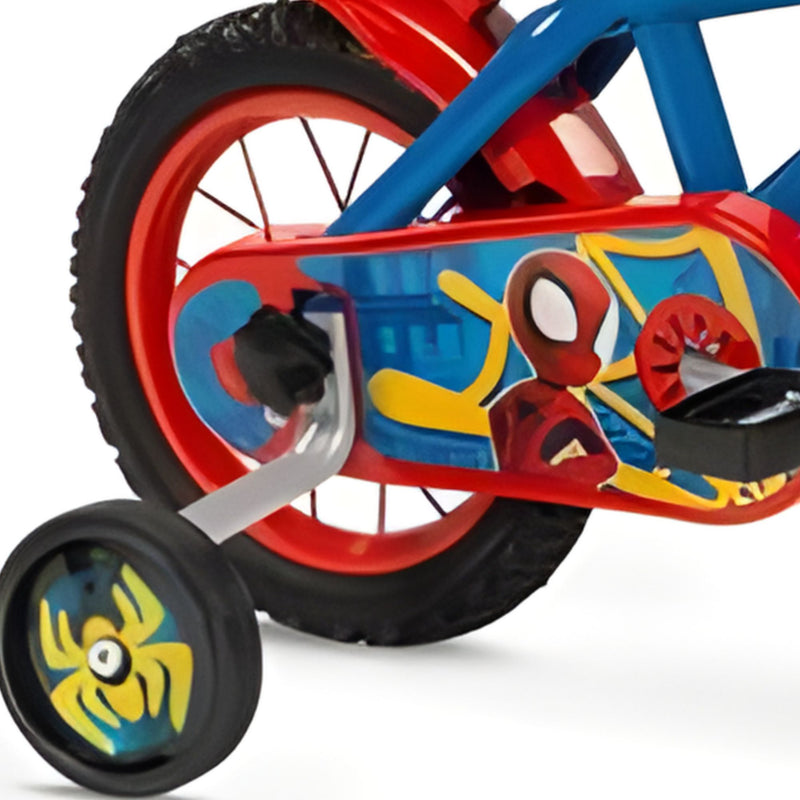 Bicicleta infantil Spiderman 12 pulgadas Huffy Toimsa con ruedas de entrenamiento, cesta delantera y diseño oficial Marvel para niños de 3 a 5 años
