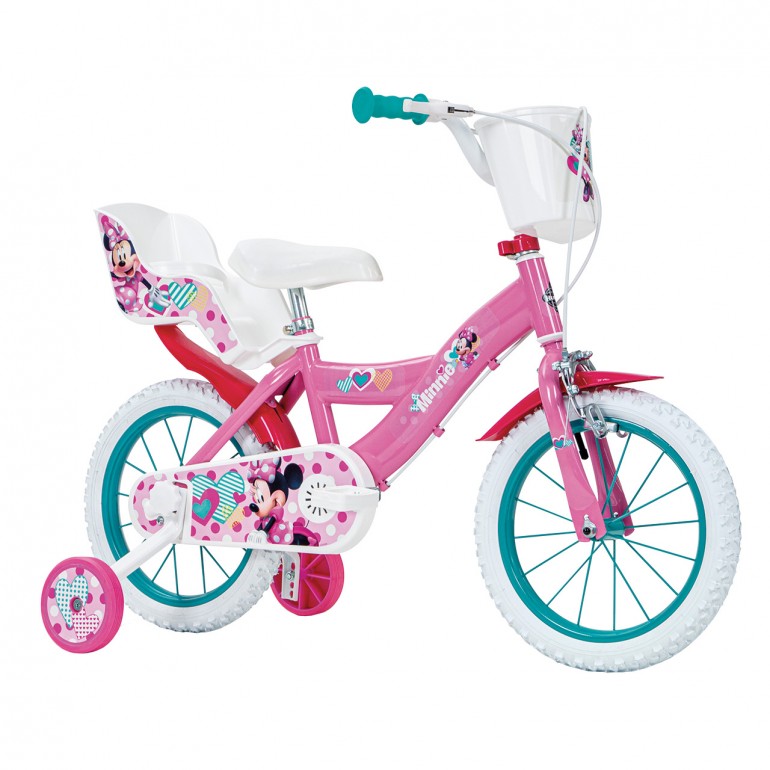 Bicicleta infantil Toimsa 14 pulgadas Minnie Mouse Disney con ruedines y cesta para niñas 3-6 años 