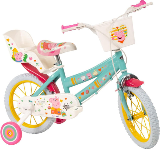 Bicicleta infantil Toimsa 14 pulgadas Peppa Pig con ruedines y cesta para niñas 3-6 años 