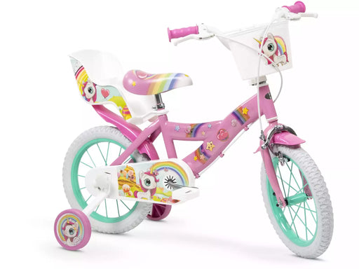 Bicicleta infantil Toimsa 14 pulgadas con diseño de unicornio, ruedines y cesta para niñas 3-6 años 