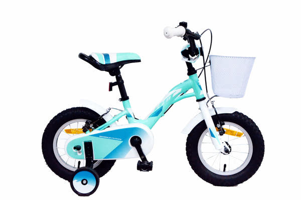 Bicicleta infantil UMIT ALICE 12 pulgadas en color turquesa con cesta delantera incluida, estabilizadores laterales y cuadro de acero Hi-Ten para niños a partir de 3 años
