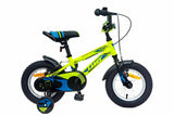 Bicicleta infantil UMIT CASPER 12 pulgadas en color verde con estabilizadores laterales, cuadro de acero Hi-Ten y frenos V-Break de aluminio, diseñada para niños a partir de 3 años
