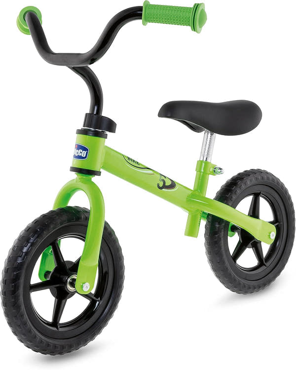 Bicicleta sin pedales Chicco First Bike Green Rocket en color verde con cuadro de metal ultraligero, ruedas antipinchazos y diseño deportivo para niños de 2 a 5 años hasta 25kg
