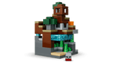 Bioma LEGO Minecraft con casa marrón, árboles verdes y cascada turquesa